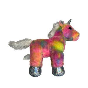 Build A Bear Workshop Multicolor Tye Dye Pink Silver Hoofs Unicorn Plush Stuffed